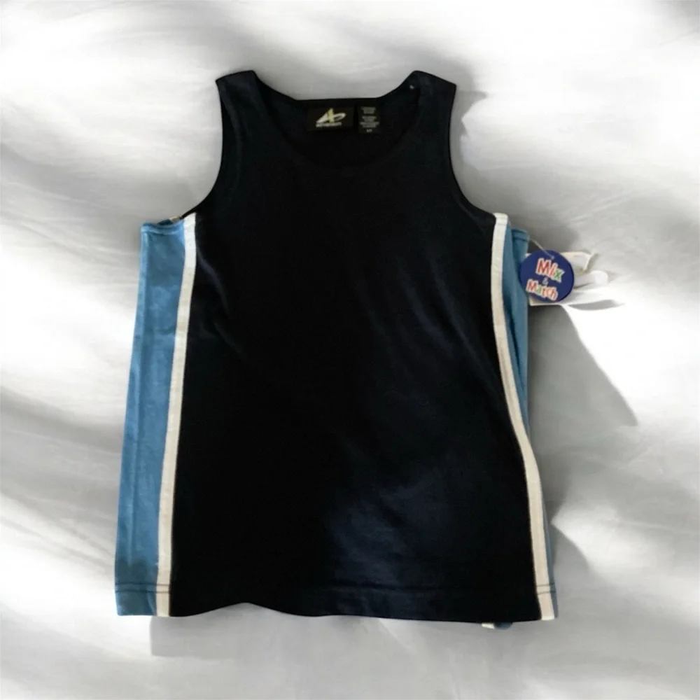 Athletech Navy Tank Top with Light Blue Panels and White Trim